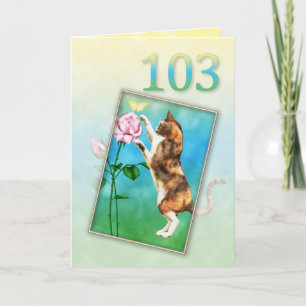 Carte 103e anniversaire avec un chat ludique
