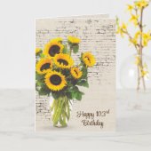 Carte 103e Anniversaire Bouquet de tournesol en brique (Fleur jaune)