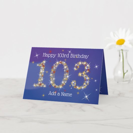 Carte 103e anniversaire - Nombre d'étoiles - Bleu - 103  (Petite plante)