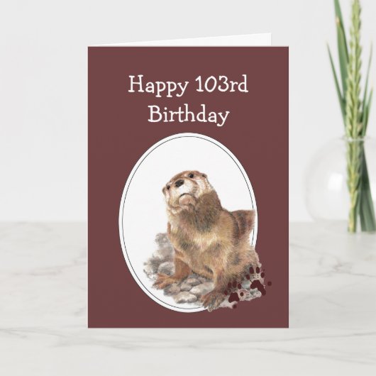 Carte 103e Humour d'anniversaire avec une loutre d'aquar (Devant)