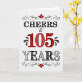 Carte 105e anniversaire Cheers en Motif noir blanc rouge (Fleur jaune)