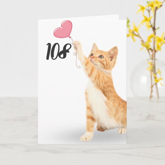 Carte 108e anniversaire tabby cat (Fleur jaune)