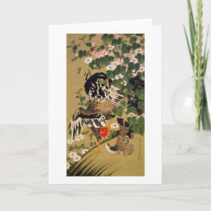 Carte 10. 芙蓉双鶏図, ketmie de 若冲 et coq chinois, Jakuchū