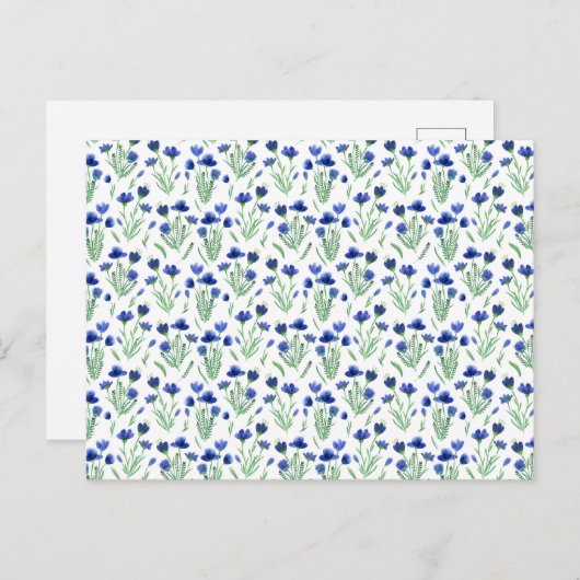 Carte (10,8 x 14,2 cm) - Blue Floral Pattern (Devant / Derrière)