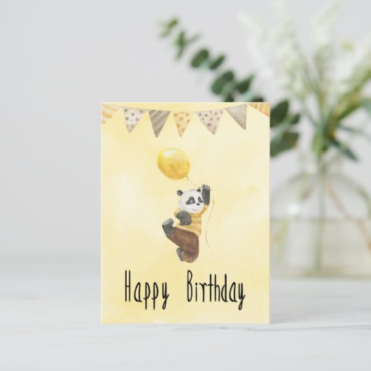 Carte (10,8 x 14,2 cm) - Petit Panda Avec Ballon (Debout devant)