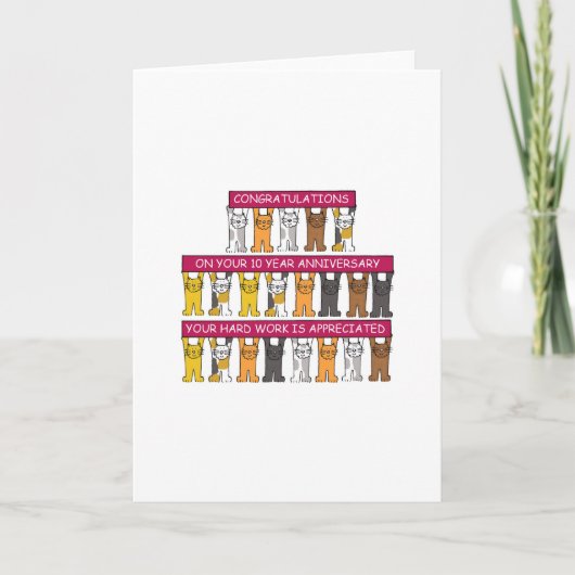 Carte 10 Anniversaire du travail Cartoon Chats (Devant)