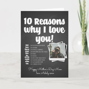 Carte 10 raisons Je t'aime maman Fête des Mères annivers