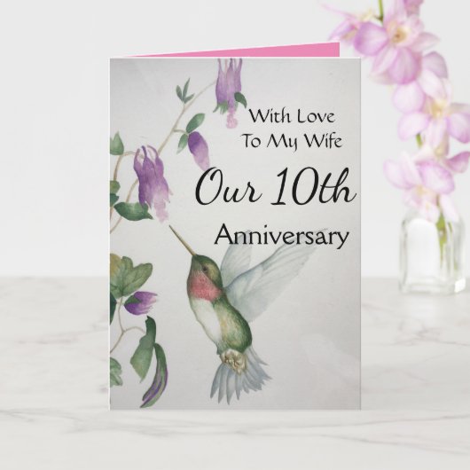 Carte 10e anniversaire à ma femme doux colibri (Orchidée)