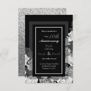 Carte 10e anniversaire argent, noir & blanc tirage rose