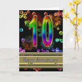 Carte 10e anniversaire avec feux d'artifice et bulles (Fleur jaune)