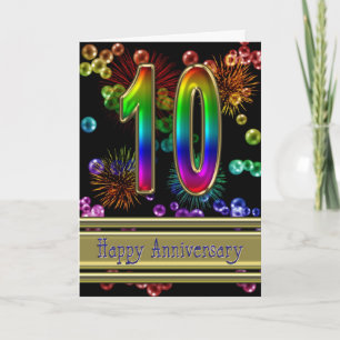 Carte 10e anniversaire avec feux d'artifice et bulles