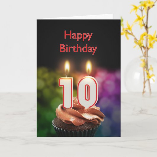 Carte 10e anniversaire avec gâteau et bougies (Fleur jaune)
