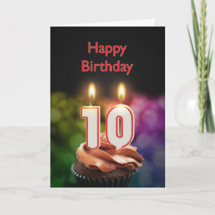 Carte 10e anniversaire avec gâteau et bougies