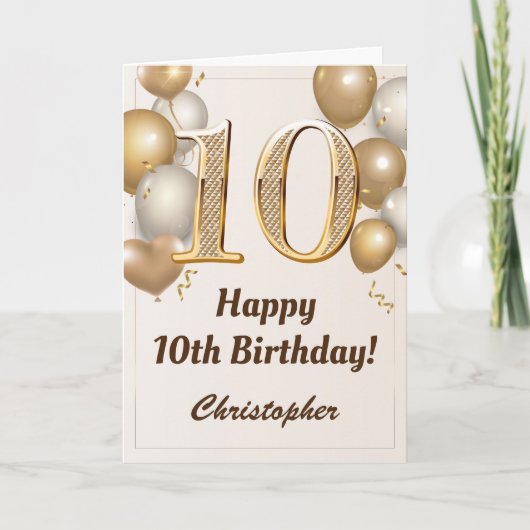 Carte 10e anniversaire Ballons d'or et Confetti Annivers (Devant)