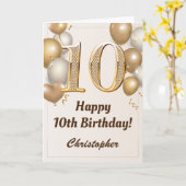 Carte 10e anniversaire Ballons d'or et Confetti Annivers (Fleur jaune)
