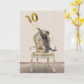 Carte 10e anniversaire Ballons et Tabby Cat (Fleur jaune)