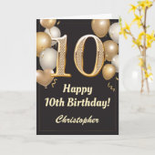 Carte 10e anniversaire Black and Gold Balloons Confetti (Fleur jaune)