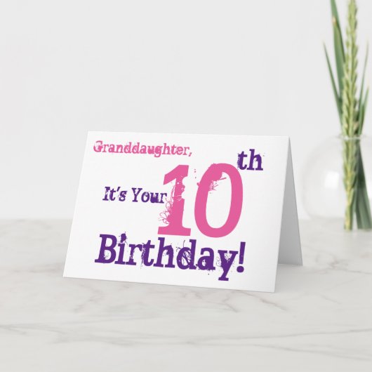 Carte 10e anniversaire de la petite-fille en violet, ros (Devant)