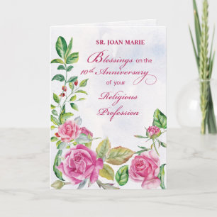 Carte 10e anniversaire de la profession religieuse rose
