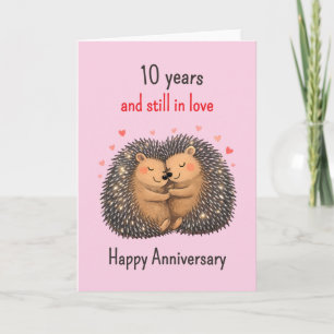 Carte 10e anniversaire de mariage Hérissons câlins