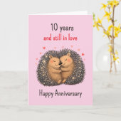 Carte 10e anniversaire de mariage Hérissons câlins (Fleur jaune)