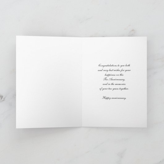Carte 10e anniversaire de mariage Noces d'étain (Intérieur)