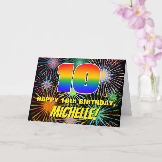 Carte 10e anniversaire : Feu d'artifice festif amusant e (Orchidée)