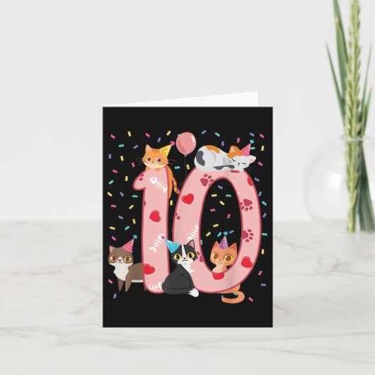 Carte 10e anniversaire fille mignonne tenue de chat 10 a (Devant)