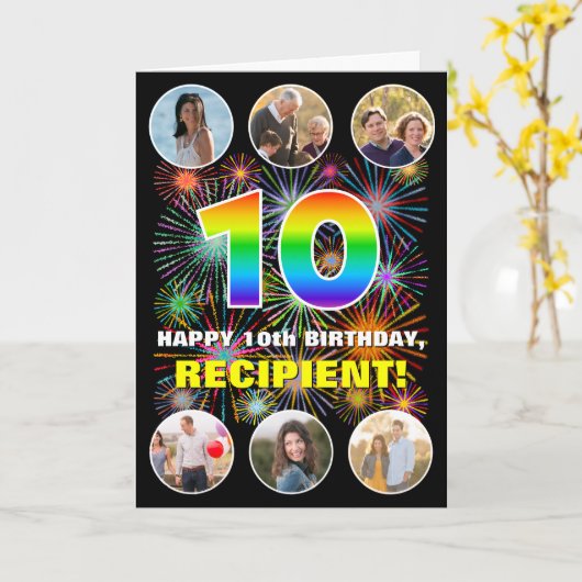 Carte 10e anniversaire : Fun Rainbow #, Custom Name & Ph (Fleur jaune)