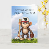 Carte 10e anniversaire Grand-fils Baseball Monkey Bat Ba (Fleur jaune)