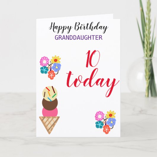 Carte 10e anniversaire Grandgirl Flowers Modifier l'âge (Devant)