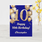 Carte 10e anniversaire Marine Bleu et Ballons d'or Confe (Fleur jaune)
