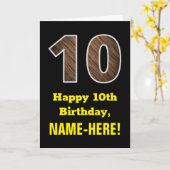 Carte 10e anniversaire : Nom, Motif Faux Wood Grain "10" (Fleur jaune)