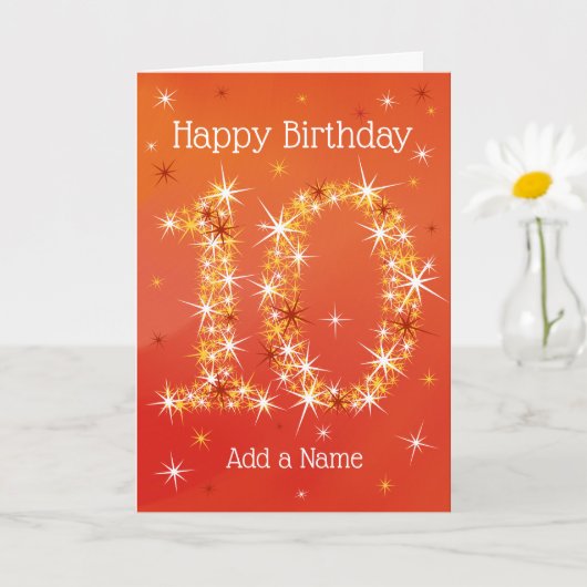 Carte 10e anniversaire - Numéro 10 en étoiles - Rouge - (Petite plante)