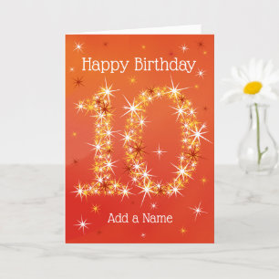 Carte 10e anniversaire - Numéro 10 en étoiles - Rouge - 