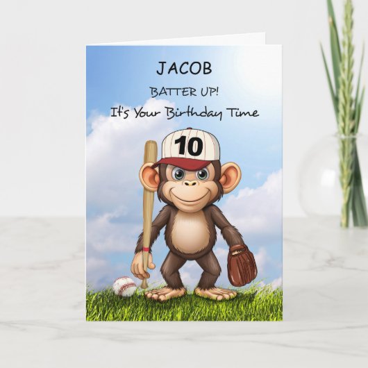 Carte 10e anniversaire Personnaliser Baseball Monkey Bat (Devant)