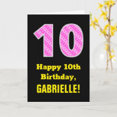 Carte 10e anniversaire : Pink Stripes and Hearts "10" +  (Fleur jaune)