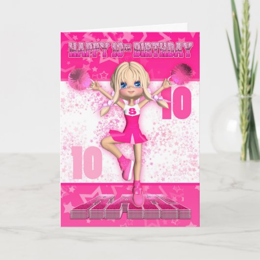 Carte 10e anniversaire Pom-pom girl Danser, Étoiles en r (Devant)