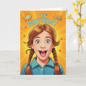 Carte 10e anniversaire Redhead Girl Pop Style Art (Fleur jaune)