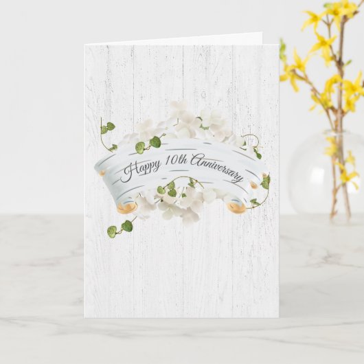 Carte 10e Anniversaire Sur Birch Scroll With Ivy (Fleur jaune)