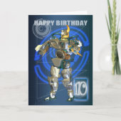 Carte 10e Joyeux anniversaire avec un guerrier robotique (Devant)