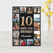Carte 10e Joyeux Anniversaire Black and Gold Photo Colla (Fleur jaune)