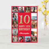 Carte 10e Joyeux anniversaire Red and Gold Photo Collage (Fleur jaune)