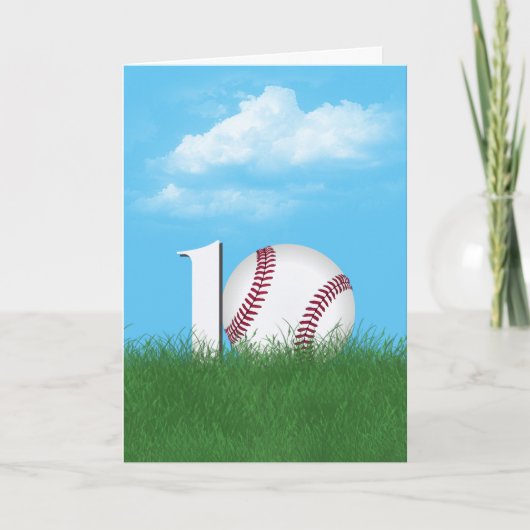 Carte 10ème Anniversaire Baseball En Herbe Verte (Devant)