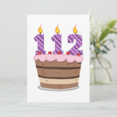Carte 112 ans sur gâteau d'anniversaire (Debout devant)