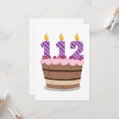 Carte 112 ans sur gâteau d'anniversaire (Devant/Arrière en situation)
