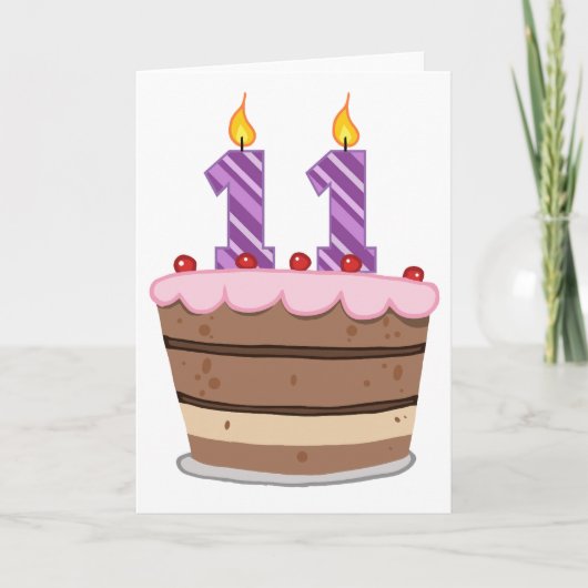Carte 11 ans sur le gâteau d'anniversaire (Devant)