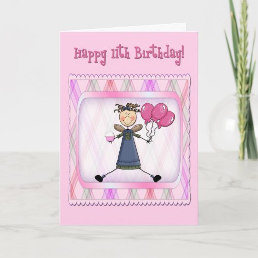 Carte 11e anniversaire Ange rose (Devant)