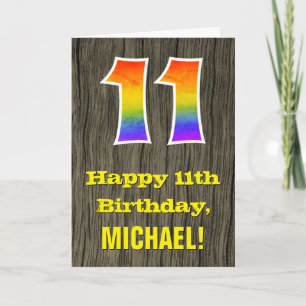 Carte 11e anniversaire : aspect bois rustique faux, "11"