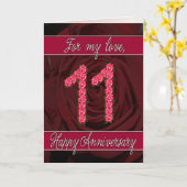 Carte 11e anniversaire avec roses et feuilles (Fleur jaune)